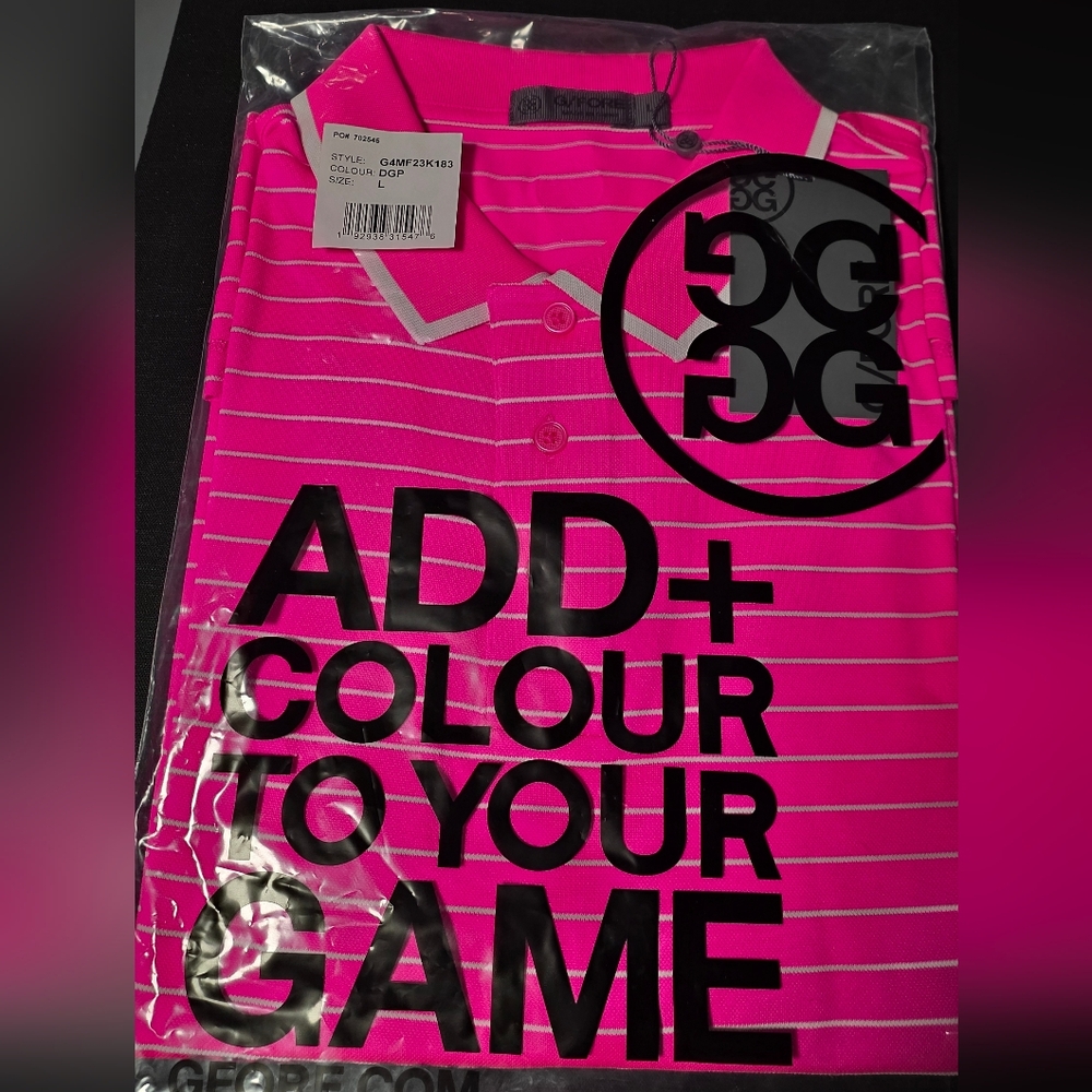 G/FORE Hot Pink Striped Polo with White Trim